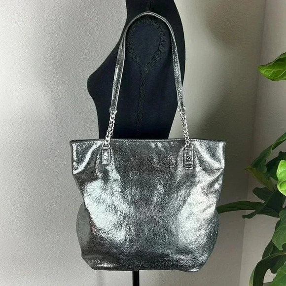 Michael Michael Kors Women’s Jet Set Metallic Silver Tote Purse Bag - Picture 1 of 16